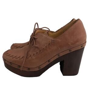 Latigo Sienna Wren Shoes Womens Size 7.5 M Leather Pump Lace Up Tan Brown Heels
